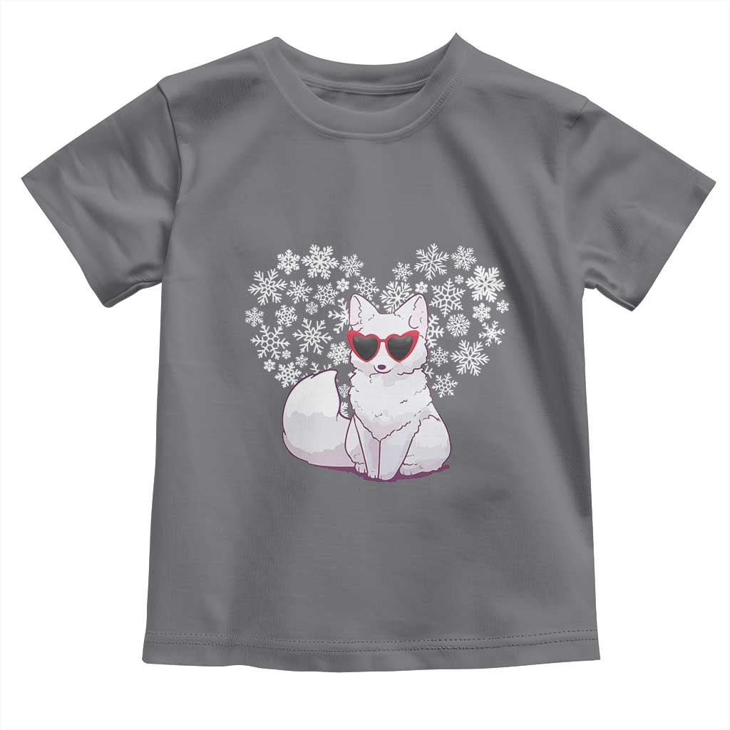 Valentine's Day Toddler T Shirt Arctic Snow Fox Heart Glasses Snowflake Animal Lover TS09 Charcoal Print Your Wear
