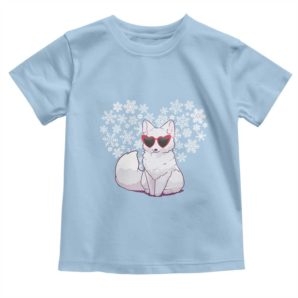 Valentine's Day Toddler T Shirt Arctic Snow Fox Heart Glasses Snowflake Animal Lover TS09 Light Blue Print Your Wear
