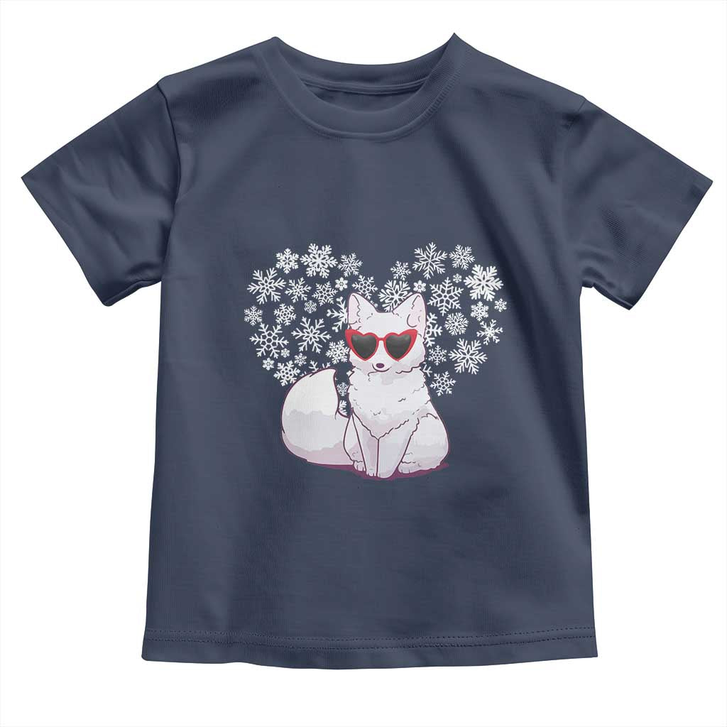 Valentine's Day Toddler T Shirt Arctic Snow Fox Heart Glasses Snowflake Animal Lover TS09 Navy Print Your Wear