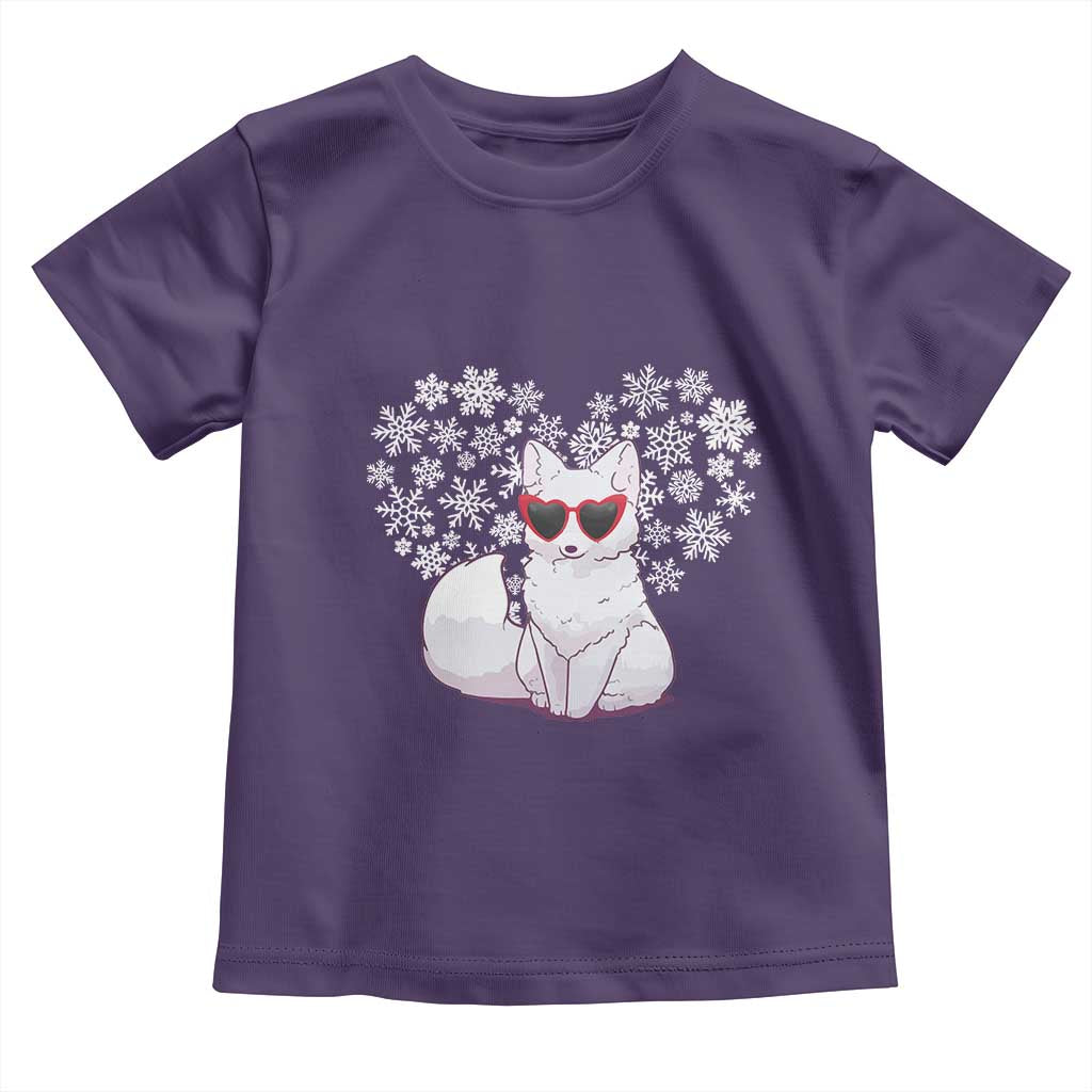 Valentine's Day Toddler T Shirt Arctic Snow Fox Heart Glasses Snowflake Animal Lover TS09 Purple Print Your Wear