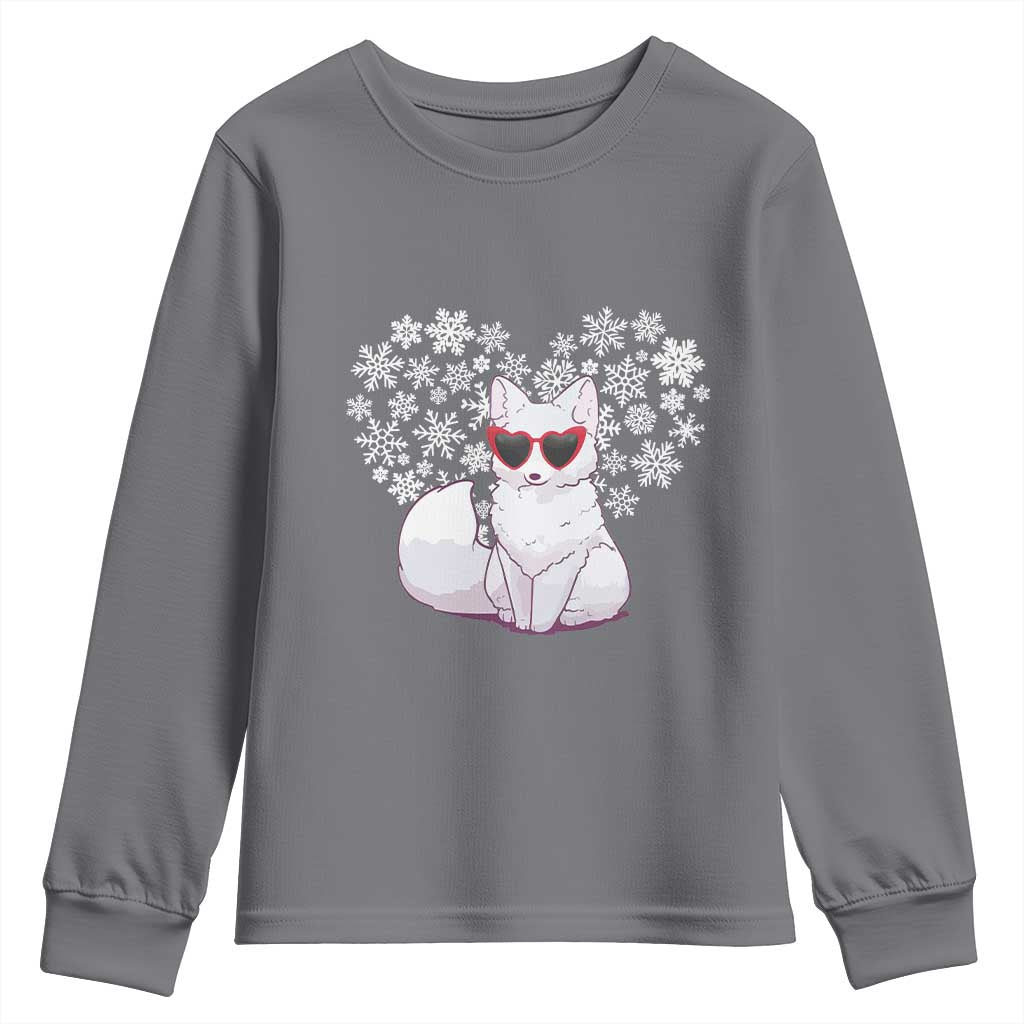 Valentine's Day Youth Sweatshirt Arctic Snow Fox Heart Glasses Snowflake Animal Lover TS09 Charcoal Print Your Wear