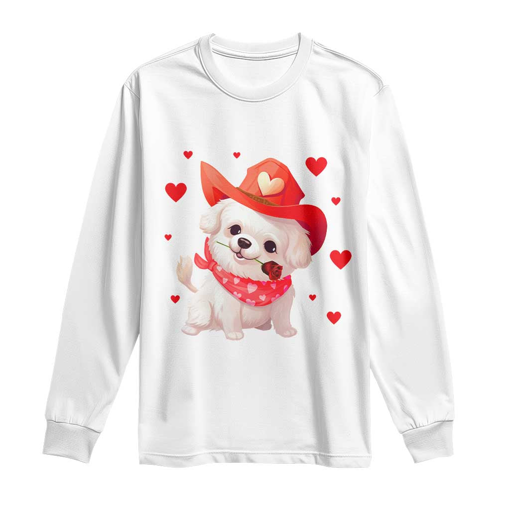 Valentine's Day Long Sleeve Shirt Vintage Retro Puppy Dog Cowboy TS09 White Print Your Wear