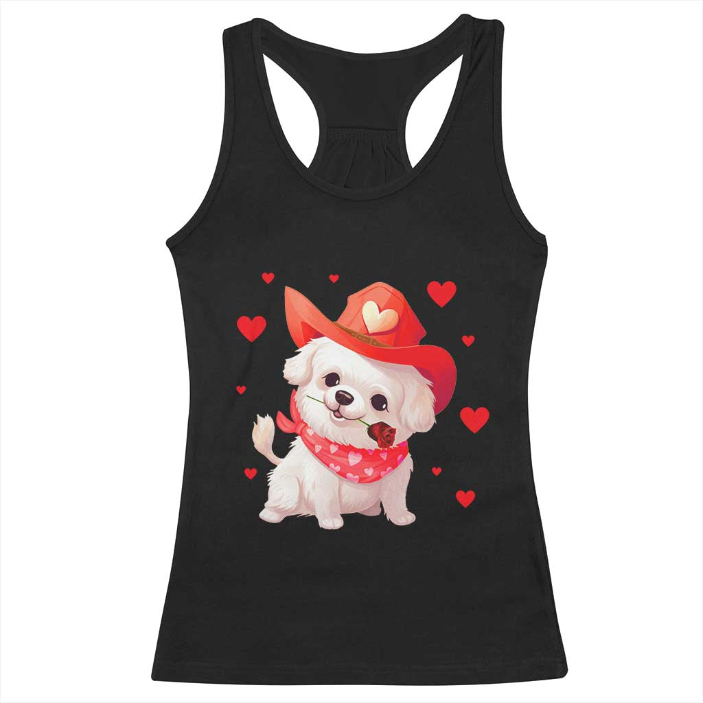 Valentine's Day Racerback Tank Top Vintage Retro Puppy Dog Cowboy TS09 Black Print Your Wear