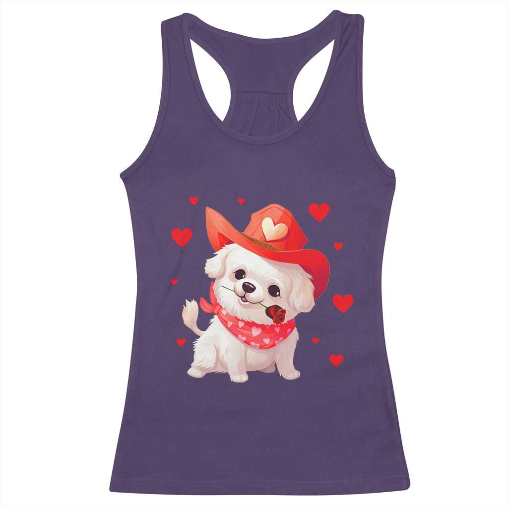 Valentine's Day Racerback Tank Top Vintage Retro Puppy Dog Cowboy TS09 Purple Print Your Wear