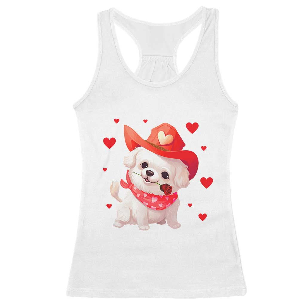 Valentine's Day Racerback Tank Top Vintage Retro Puppy Dog Cowboy TS09 White Print Your Wear