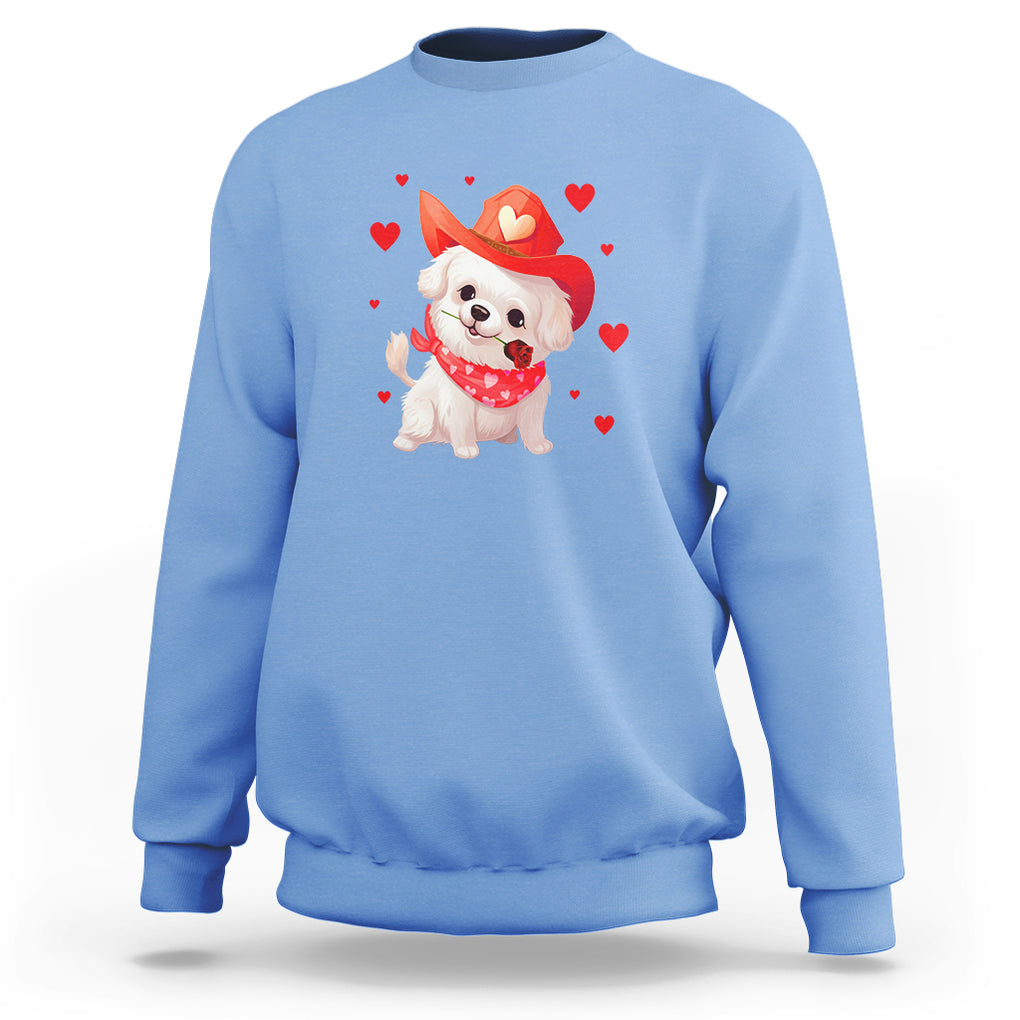 Valentine's Day Sweatshirt Vintage Retro Puppy Dog Cowboy TS09 Carolina Blue Printyourwear