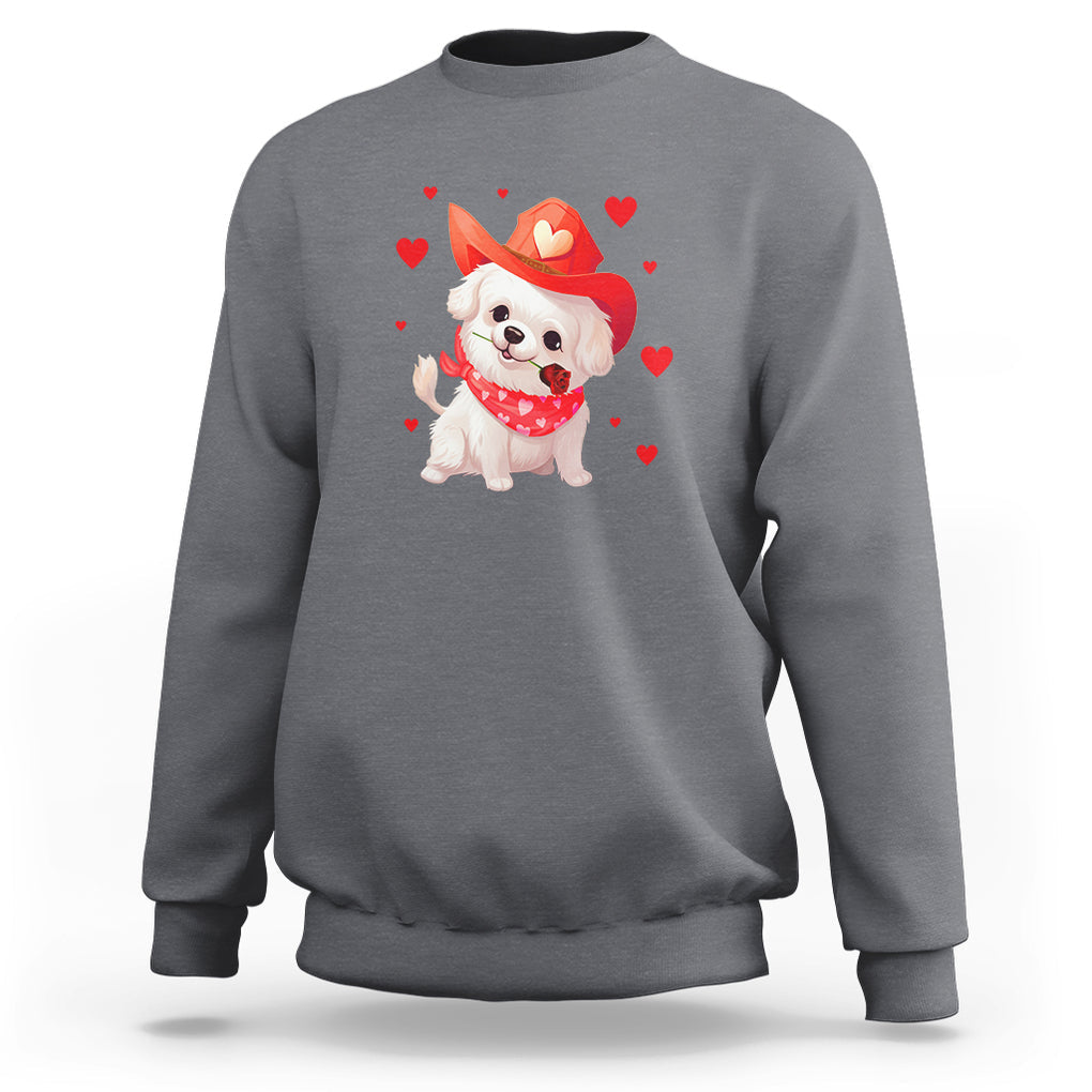 Valentine's Day Sweatshirt Vintage Retro Puppy Dog Cowboy TS09 Charcoal Printyourwear