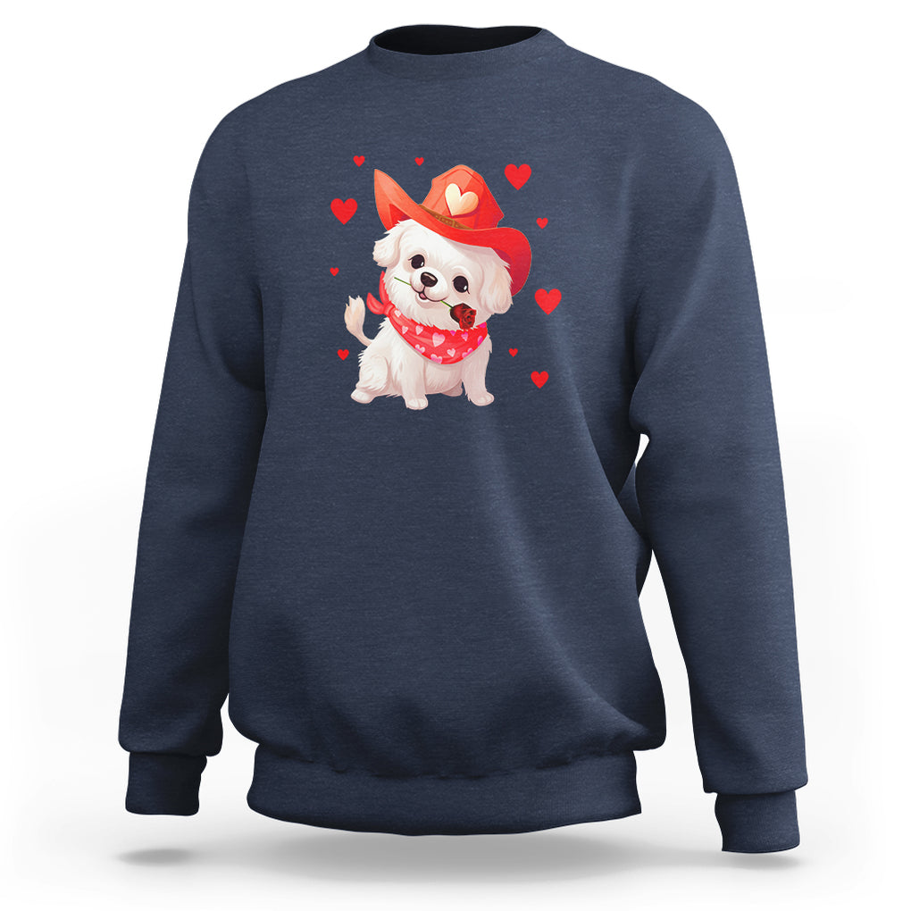 Valentine's Day Sweatshirt Vintage Retro Puppy Dog Cowboy TS09 Navy Printyourwear