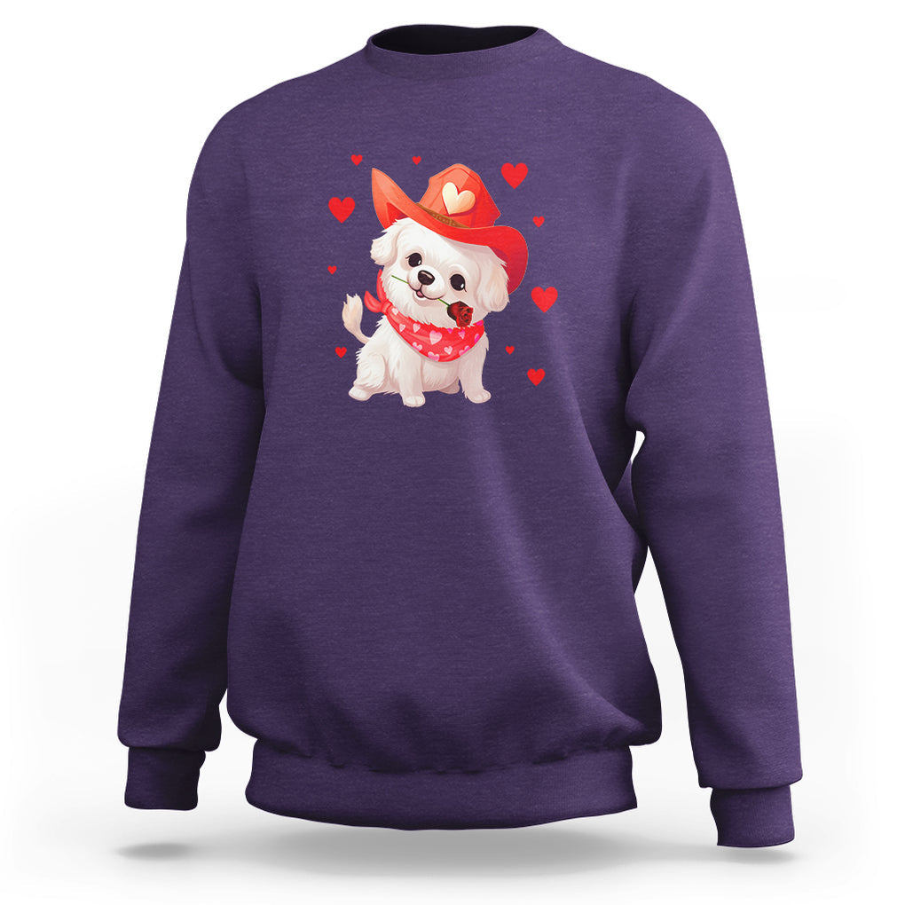 Valentine's Day Sweatshirt Vintage Retro Puppy Dog Cowboy TS09 Purple Printyourwear