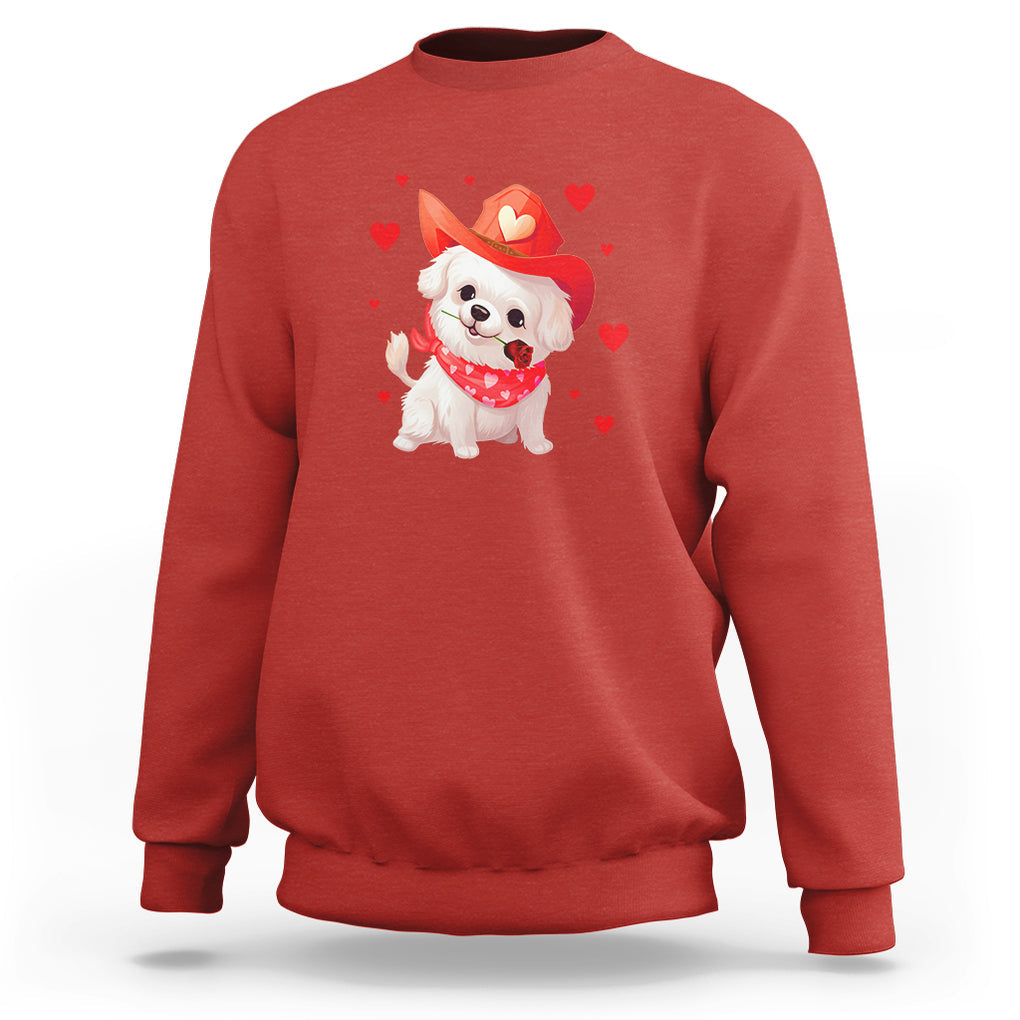 Valentine's Day Sweatshirt Vintage Retro Puppy Dog Cowboy TS09 Red Printyourwear