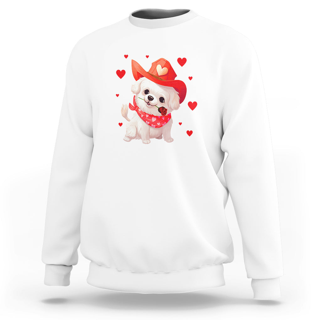 Valentine's Day Sweatshirt Vintage Retro Puppy Dog Cowboy TS09 White Printyourwear
