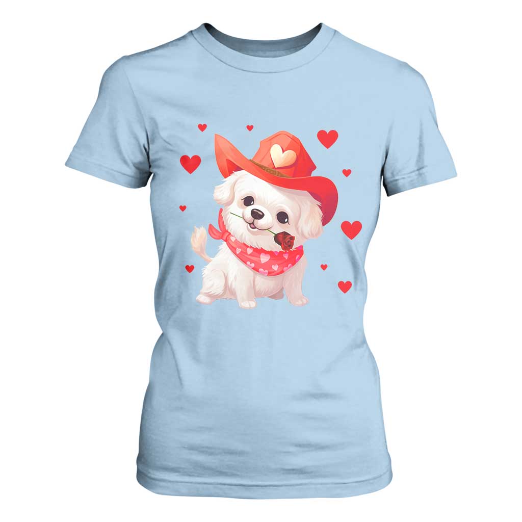 Valentine's Day T Shirt For Women Vintage Retro Puppy Dog Cowboy TS09 Light Blue Print Your Wear