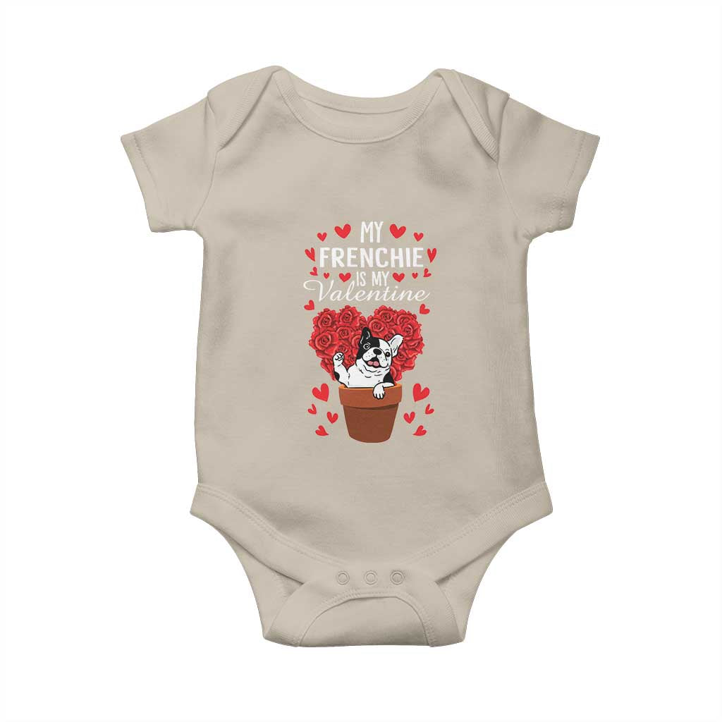 Valentine's Day Baby Onesie My Frenchie Is My Valentine Cute French Bulldog Rose Heart TS09 Sand Print Your Wear