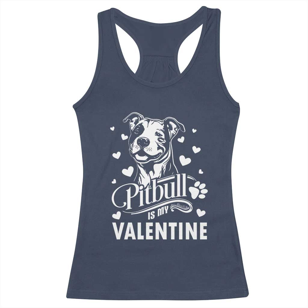 Valentine's Day Racerback Tank Top Pitbull Is My Valentine Cute Dog Heart TS09 Navy Print Your Wear