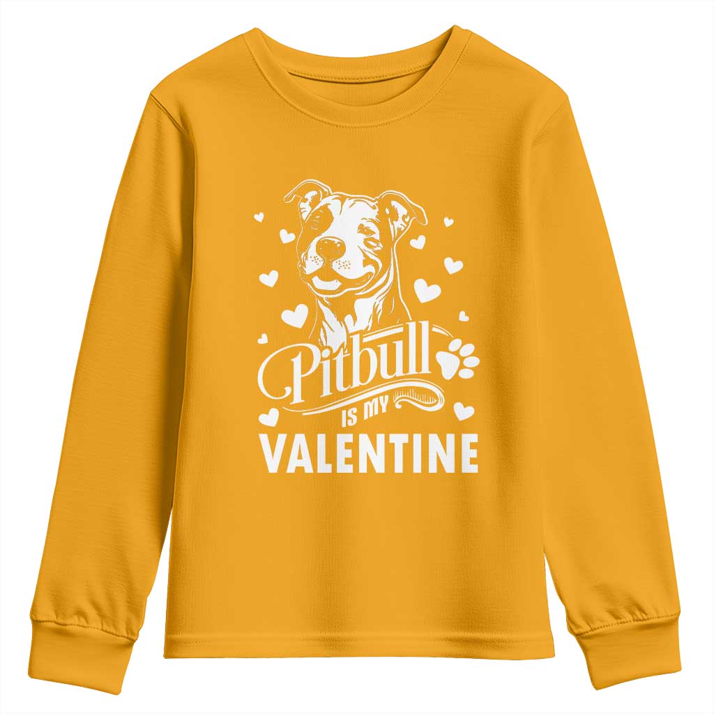 Valentine's Day Youth Sweatshirt Pitbull Is My Valentine Cute Dog Heart TS09 Gold Print Your Wear