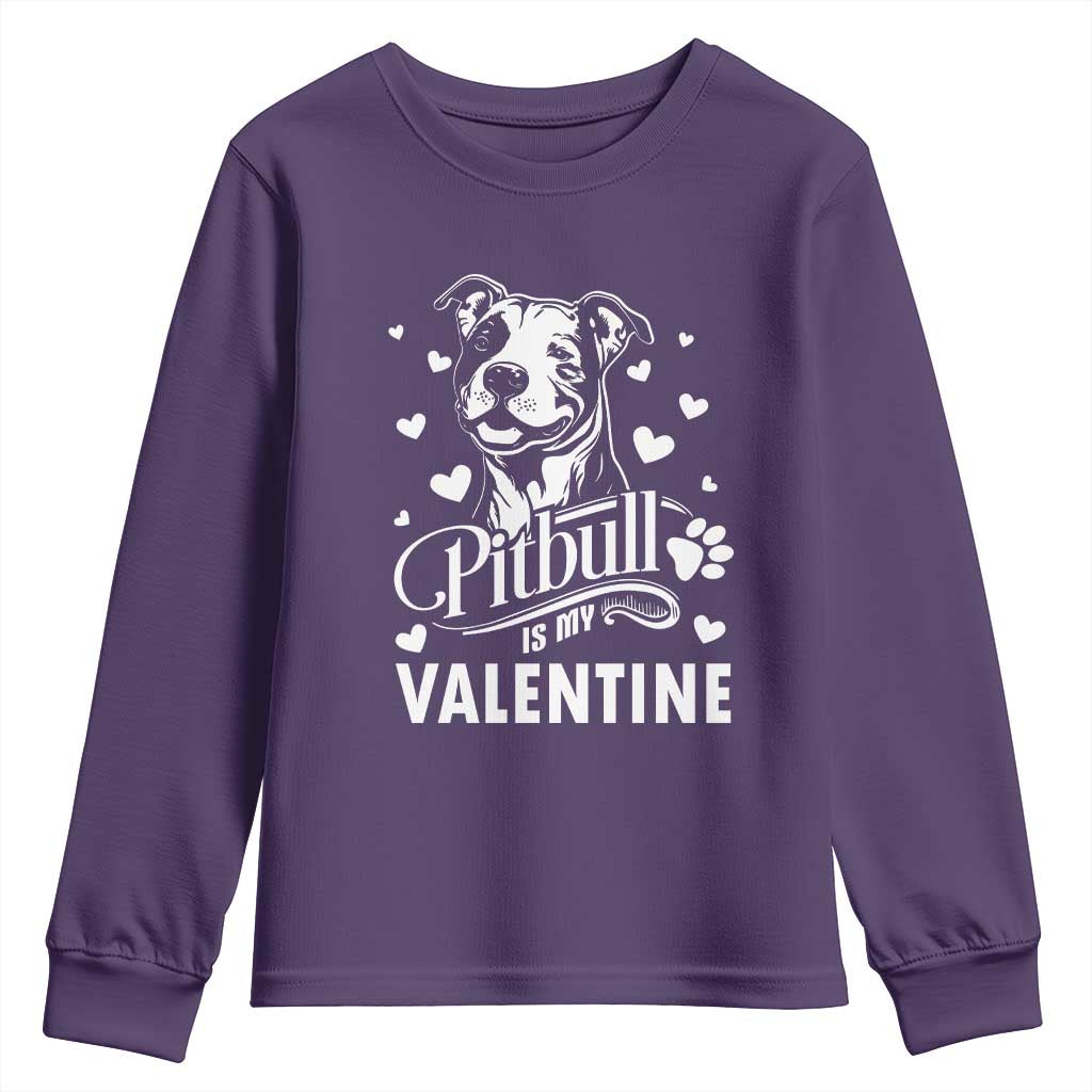 Valentine's Day Youth Sweatshirt Pitbull Is My Valentine Cute Dog Heart TS09 Purple Print Your Wear