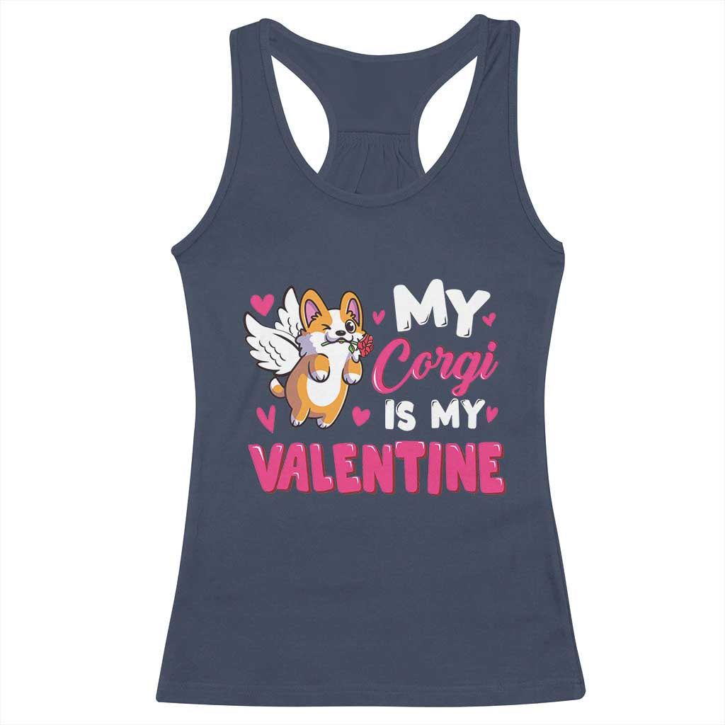 Valentine's Day Racerback Tank Top My Corgi Is My Valentine Cute Cupid Dog Rose TS09 Navy Print Your Wear