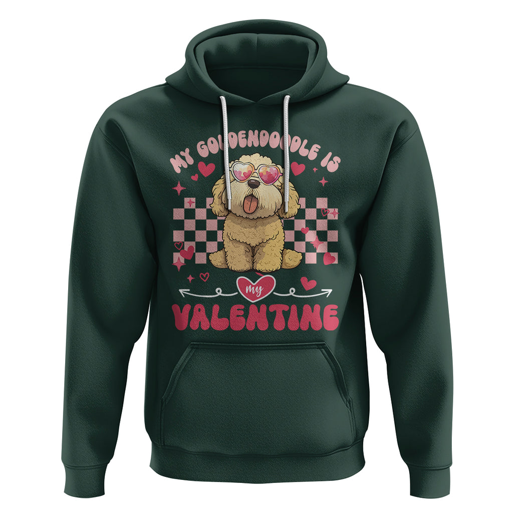 Valentine's Day Hoodie My Goldendoodle Is My Valentine Cute Dog Heart Sunglass TS09 Dark Forest Green Printyourwear