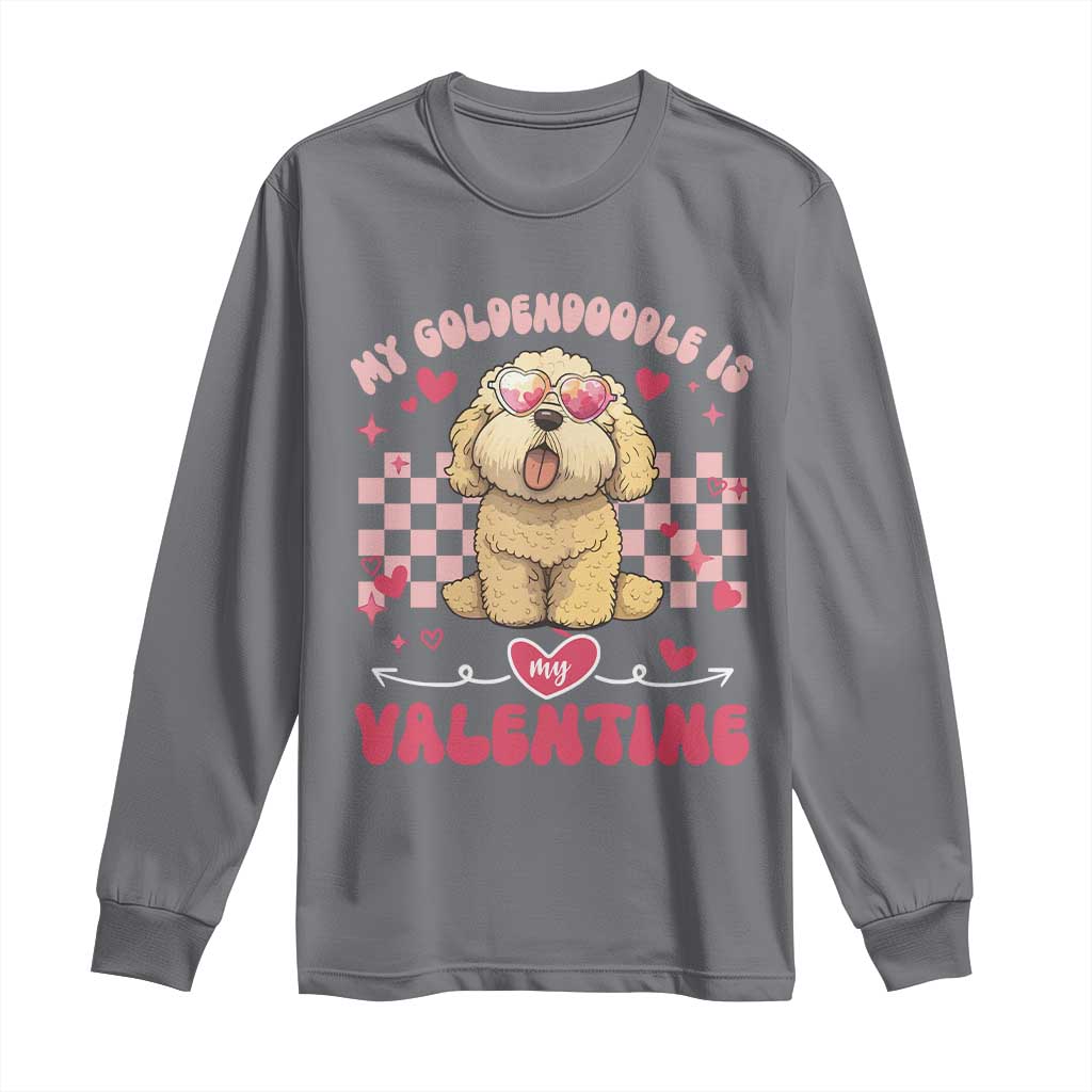 Valentine's Day Long Sleeve Shirt My Goldendoodle Is My Valentine Cute Dog Heart Sunglass TS09 Charcoal Print Your Wear