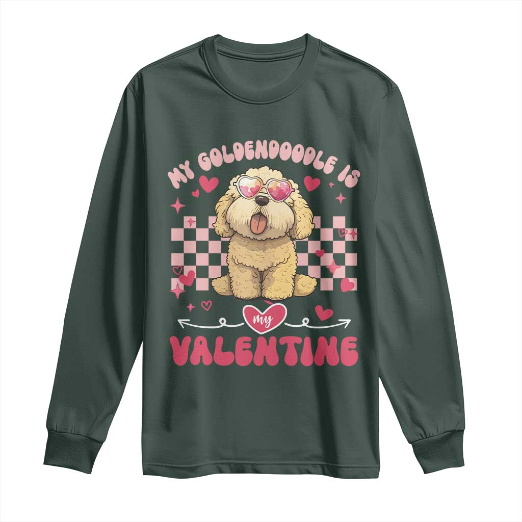 Valentine's Day Long Sleeve Shirt My Goldendoodle Is My Valentine Cute Dog Heart Sunglass TS09 Dark Forest Green Print Your Wear