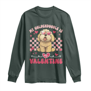 Valentine's Day Long Sleeve Shirt My Goldendoodle Is My Valentine Cute Dog Heart Sunglass TS09 Dark Forest Green Print Your Wear