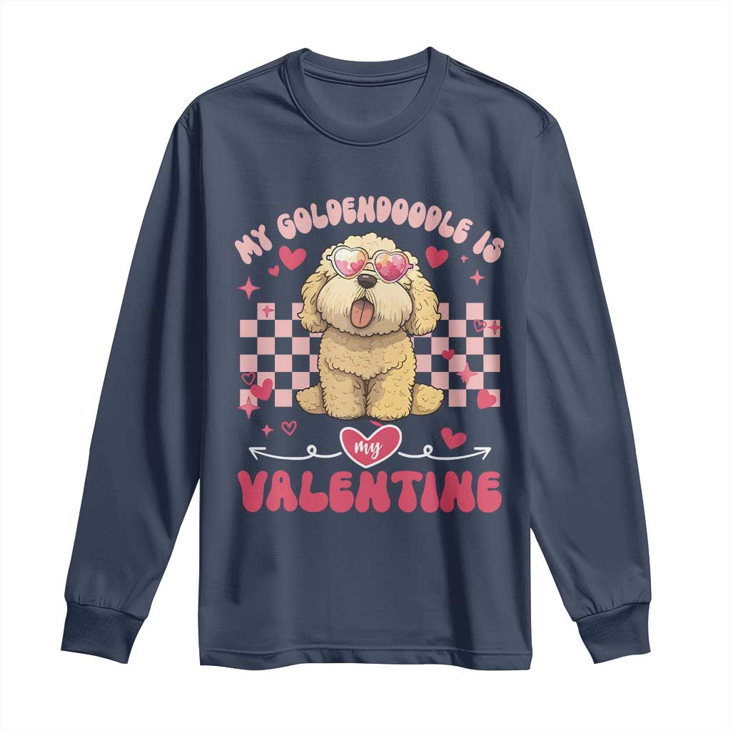 Valentine's Day Long Sleeve Shirt My Goldendoodle Is My Valentine Cute Dog Heart Sunglass TS09 Navy Print Your Wear