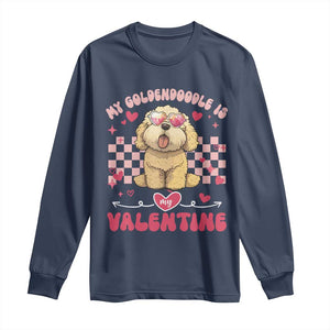 Valentine's Day Long Sleeve Shirt My Goldendoodle Is My Valentine Cute Dog Heart Sunglass TS09 Navy Print Your Wear