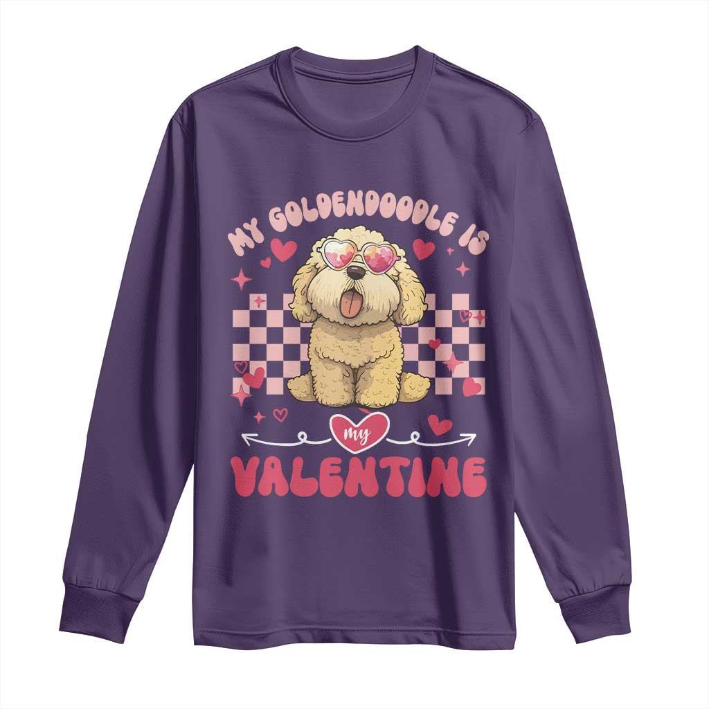 Valentine's Day Long Sleeve Shirt My Goldendoodle Is My Valentine Cute Dog Heart Sunglass TS09 Purple Print Your Wear