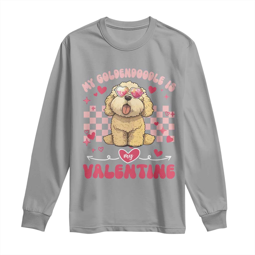 Valentine's Day Long Sleeve Shirt My Goldendoodle Is My Valentine Cute Dog Heart Sunglass TS09 Sport Gray Print Your Wear