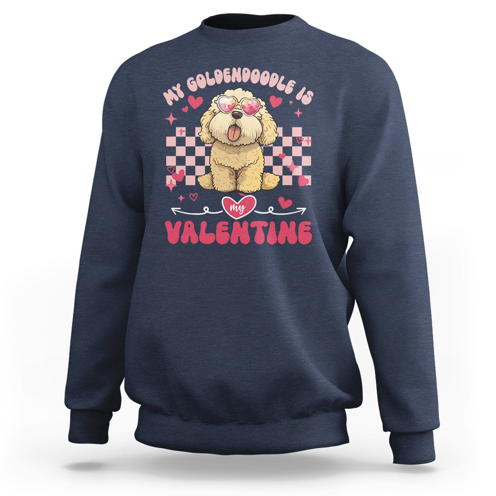 Valentine's Day Sweatshirt My Goldendoodle Is My Valentine Cute Dog Heart Sunglass TS09 Navy Printyourwear