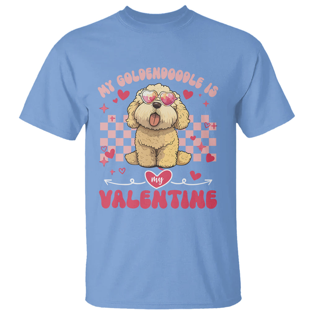 Valentine's Day T Shirt My Goldendoodle Is My Valentine Cute Dog Heart Sunglass TS09 Carolina Blue Printyourwear