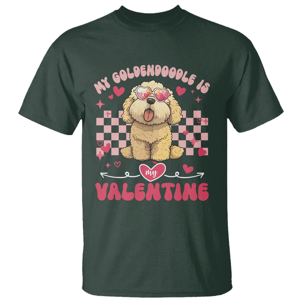 Valentine's Day T Shirt My Goldendoodle Is My Valentine Cute Dog Heart Sunglass TS09 Dark Forest Green Printyourwear