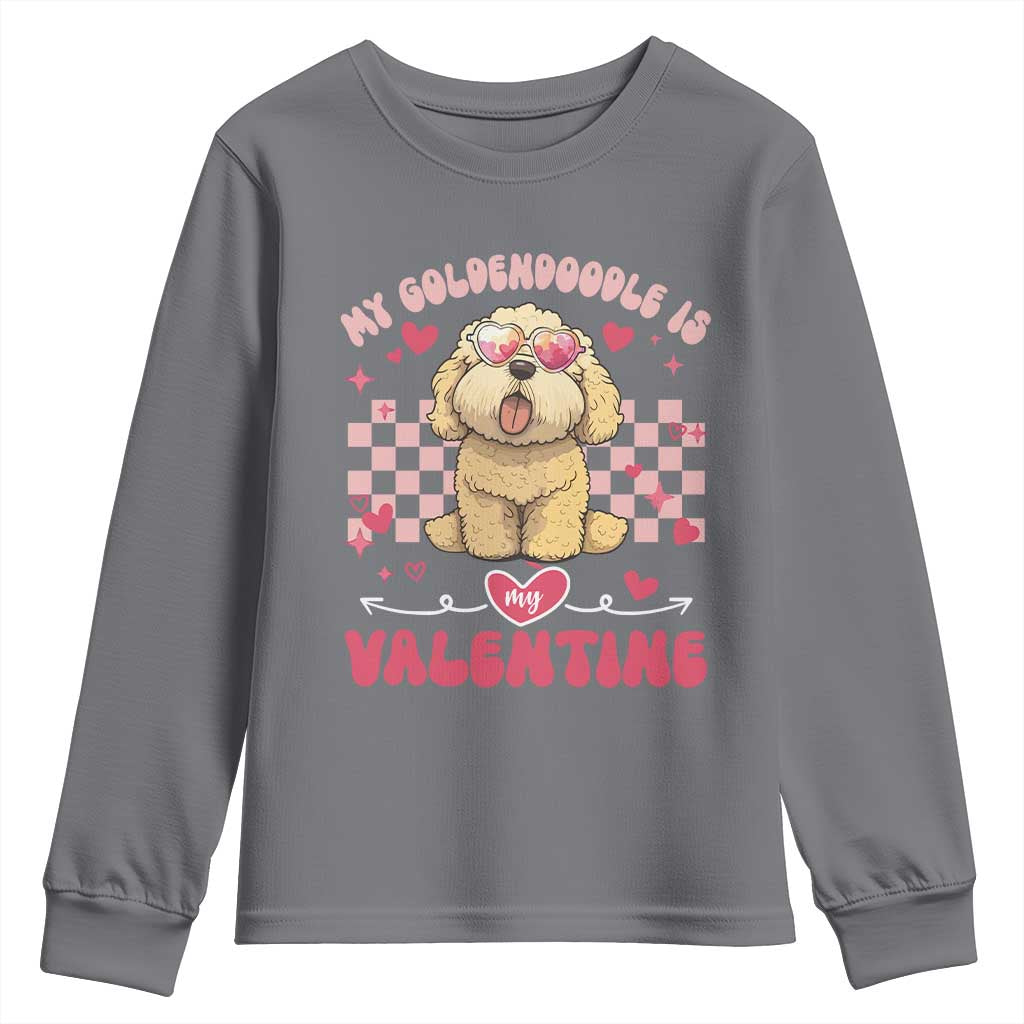 Valentine's Day Youth Sweatshirt My Goldendoodle Is My Valentine Cute Dog Heart Sunglass TS09 Charcoal Print Your Wear