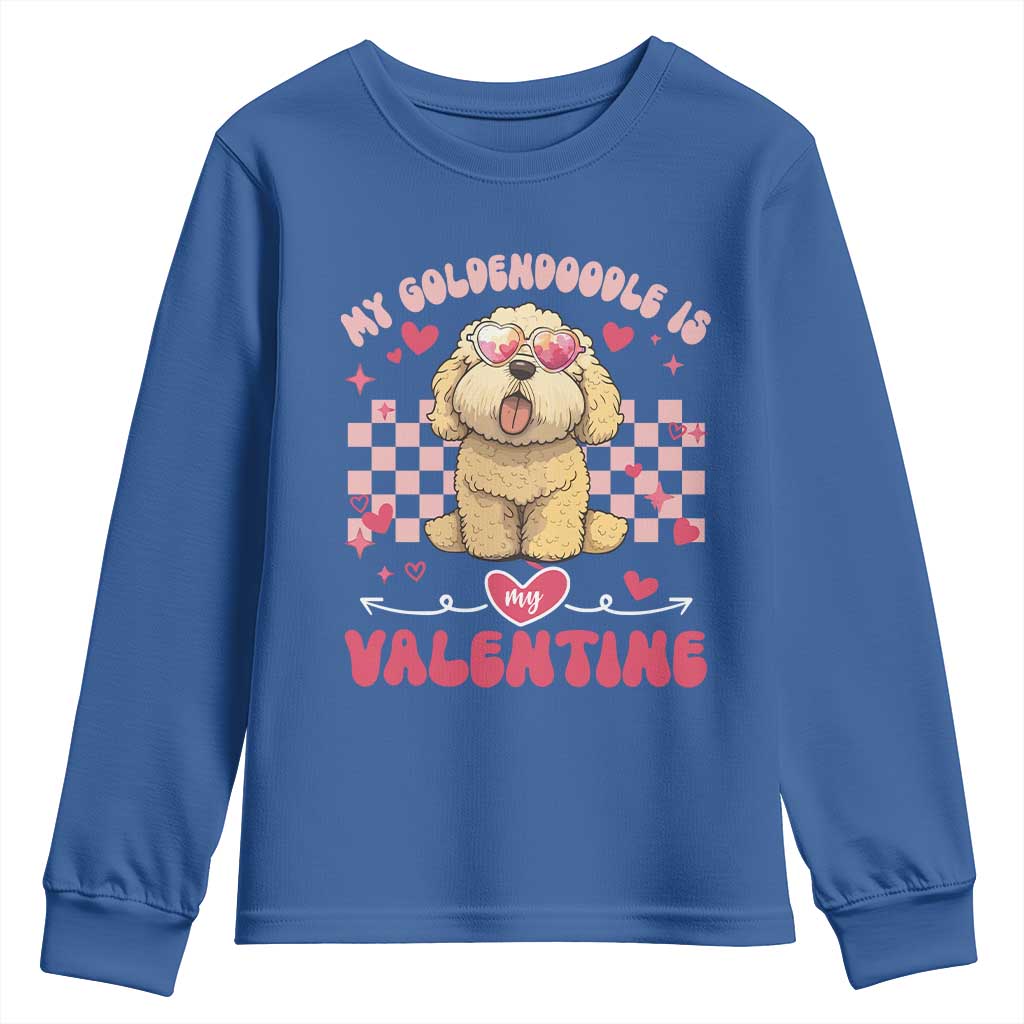 Valentine's Day Youth Sweatshirt My Goldendoodle Is My Valentine Cute Dog Heart Sunglass TS09 Royal Blue Print Your Wear