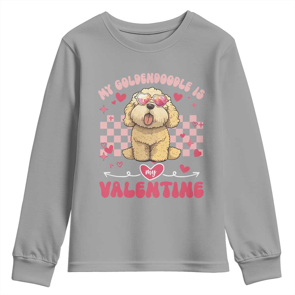 Valentine's Day Youth Sweatshirt My Goldendoodle Is My Valentine Cute Dog Heart Sunglass TS09 Sport Gray Print Your Wear