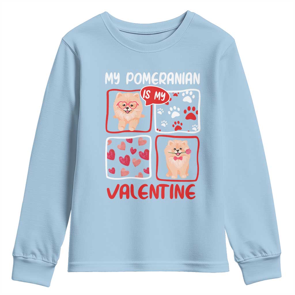 Valentine's Day Youth Sweatshirt My Pomeranian Is My Valentine Cute Dog Heart TS09 Light Blue Print Your Wear