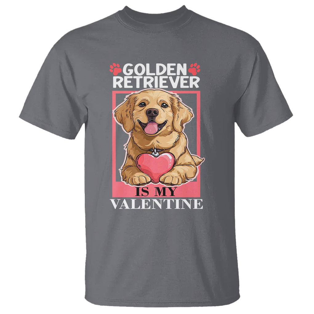Valentine's Day T Shirt My Golden Retriever Is My Valentine Cute Dog Heart TS09 Charcoal Printyourwear