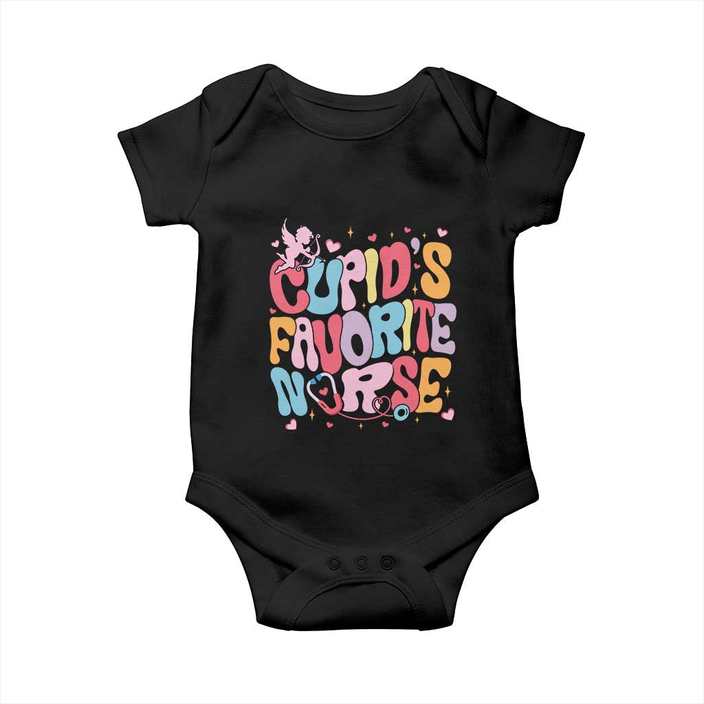 Valentine's Day Baby Onesie Retro Groovy Cupids Favorite Nurse TS09 Black Print Your Wear