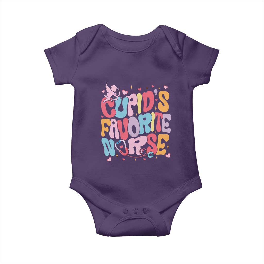 Valentine's Day Baby Onesie Retro Groovy Cupids Favorite Nurse TS09 Purple Print Your Wear