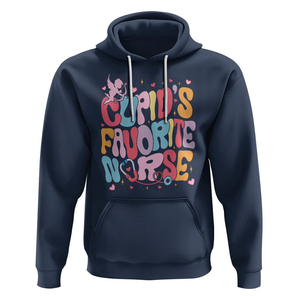 Valentine's Day Hoodie Retro Groovy Cupids Favorite Nurse TS09 Navy Printyourwear