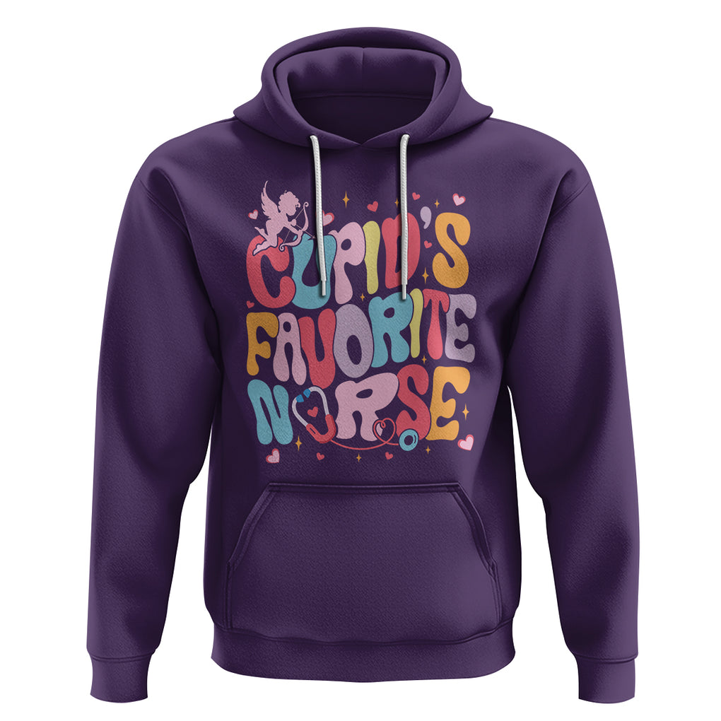 Valentine's Day Hoodie Retro Groovy Cupids Favorite Nurse TS09 Purple Printyourwear