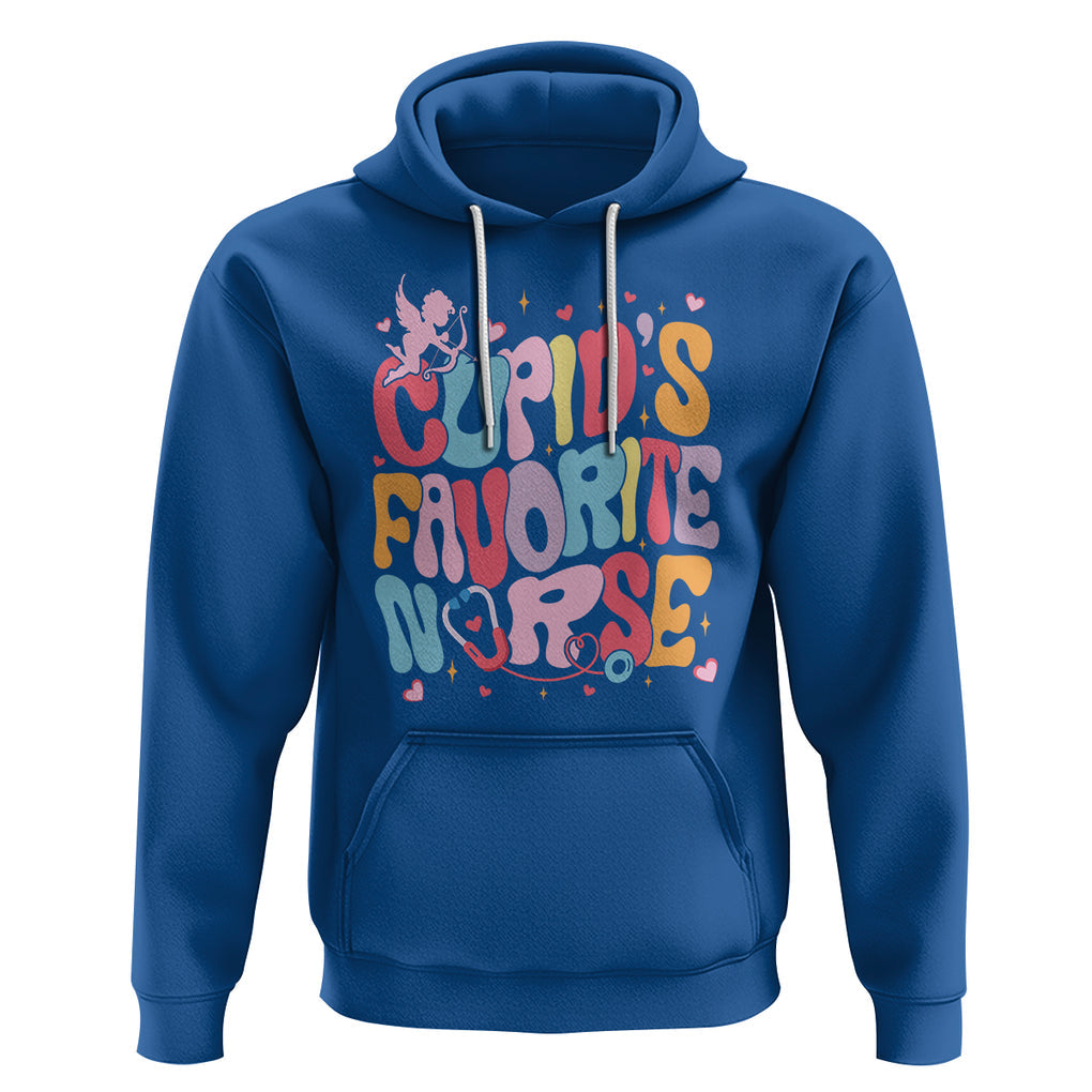Valentine's Day Hoodie Retro Groovy Cupids Favorite Nurse TS09 Royal Blue Printyourwear