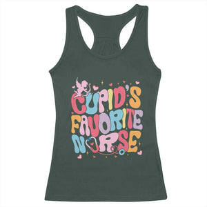 Valentine's Day Racerback Tank Top Retro Groovy Cupids Favorite Nurse TS09 Dark Forest Green Print Your Wear