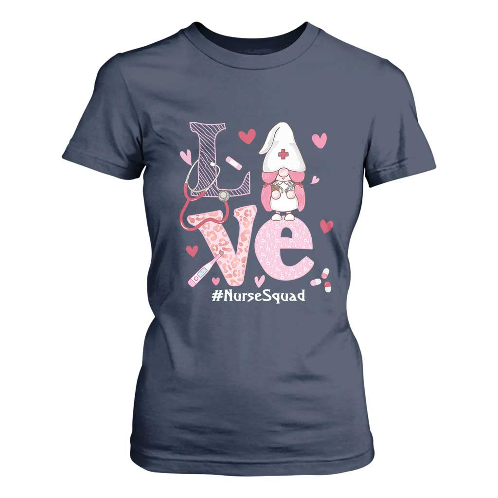 Valentine's Day T Shirt For Women LOVE Nurse Squad Cute Gnome TS09 Navy Print Your Wear