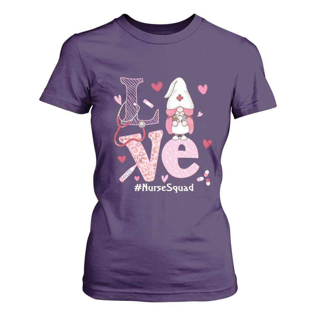 Valentine's Day T Shirt For Women LOVE Nurse Squad Cute Gnome TS09 Purple Print Your Wear