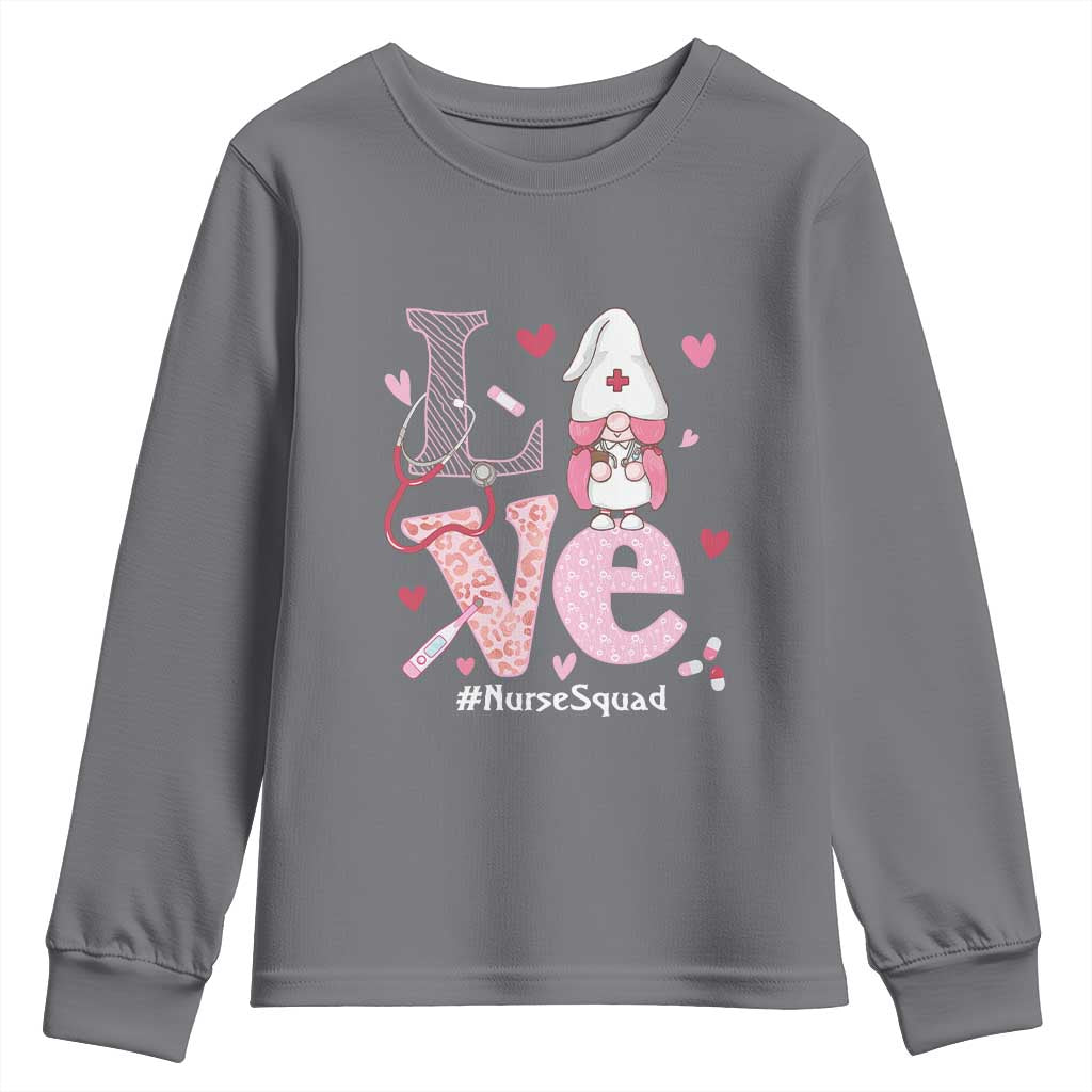 Valentine's Day Youth Sweatshirt LOVE Nurse Squad Cute Gnome TS09 Charcoal Print Your Wear