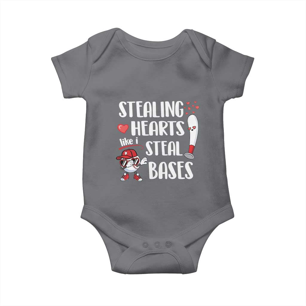 Valentine's Day Baby Onesie Stealing Hearts Like I Steal Bases Funny Baseball TS09 Charcoal Print Your Wear