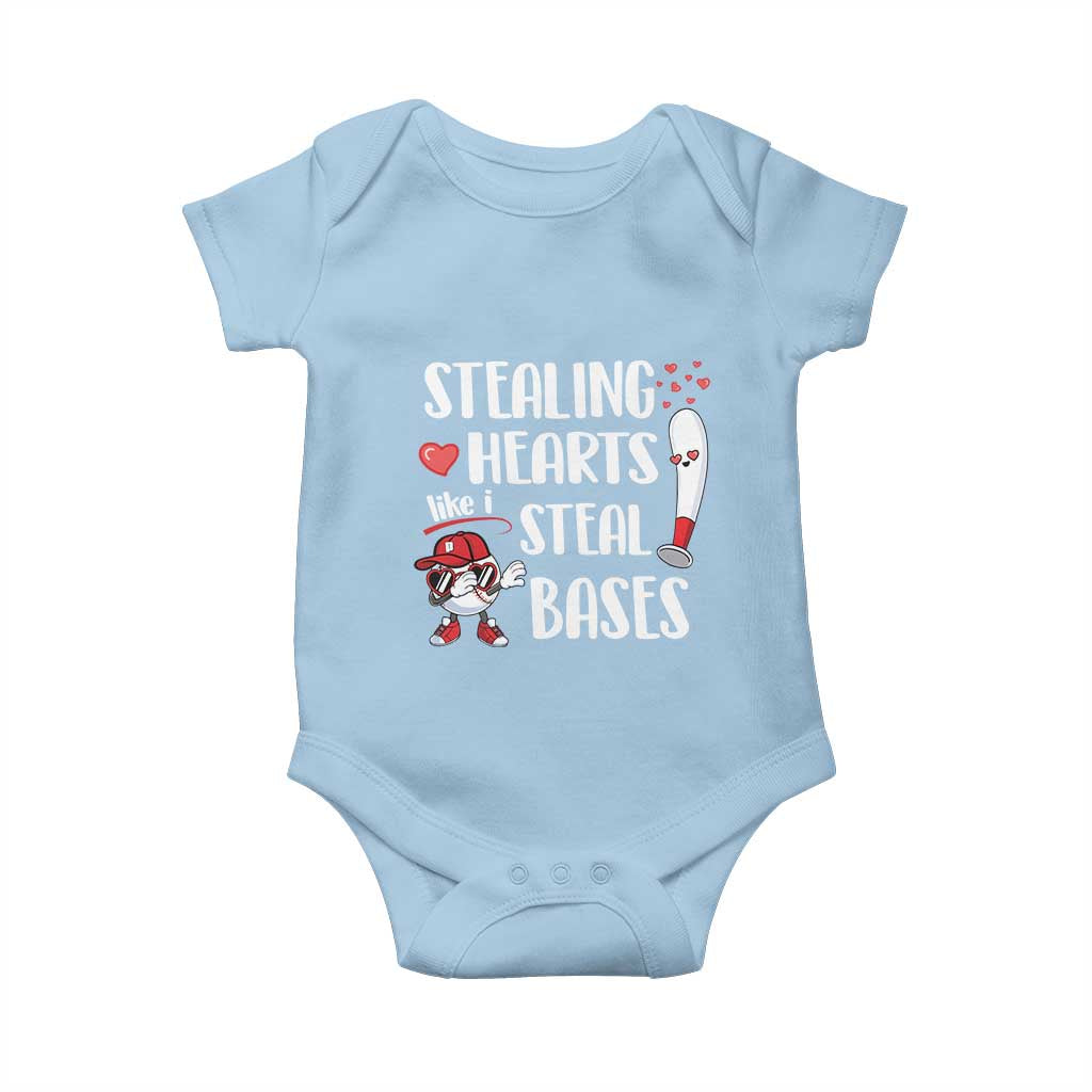 Valentine's Day Baby Onesie Stealing Hearts Like I Steal Bases Funny Baseball TS09 Light Blue Print Your Wear