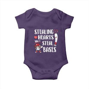 Valentine's Day Baby Onesie Stealing Hearts Like I Steal Bases Funny Baseball TS09 Purple Print Your Wear