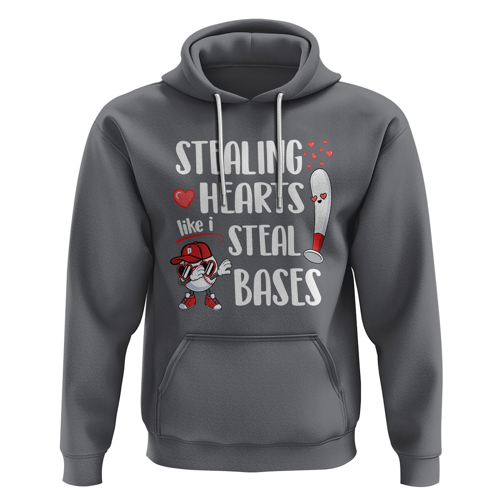 Valentine's Day Hoodie Stealing Hearts Like I Steal Bases Funny Baseball TS09 Charcoal Printyourwear